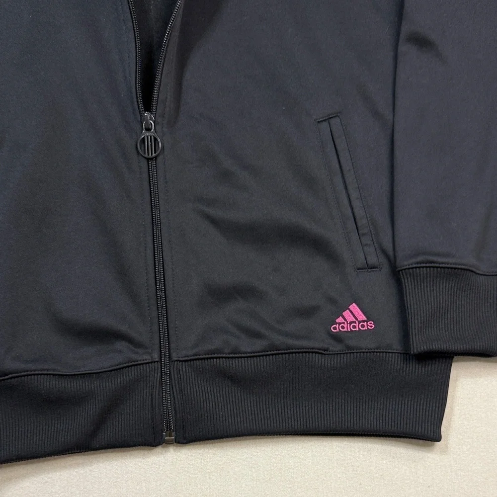 Adidas Kids Jacket in Black with Pink and White Stripes